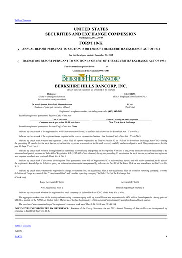 Vorschaubild Berkshire Hills Bancorp 10-K Jahresbericht 2012