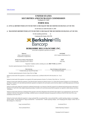 Vorschaubild Berkshire Hills Bancorp 10-K Jahresbericht 2018