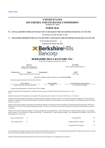 Vorschaubild Berkshire Hills Bancorp 10-K Jahresbericht 2023