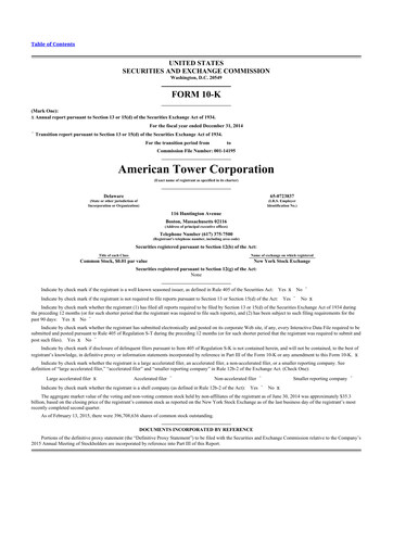 Thumbnail American Tower 10-K Annual Report 2014