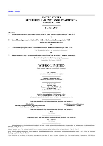 Miniature Wipro 20-F Rapport annuel 