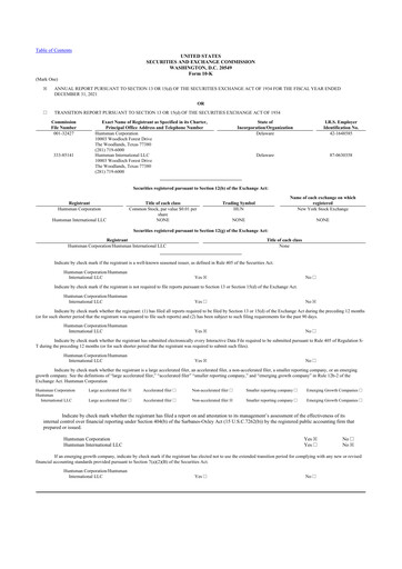 Miniature Huntsman Corporation
 10-K Rapport annuel 